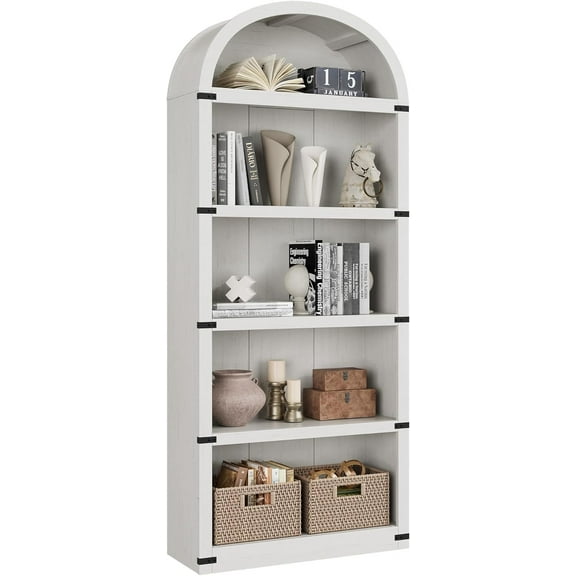 GAOMON Bookcases, Antique White, 71.7" Tall, 5-Tier Arched Shelf, Modern Rustic Display Organizer, Floor Storage Cabinet, Basic Model