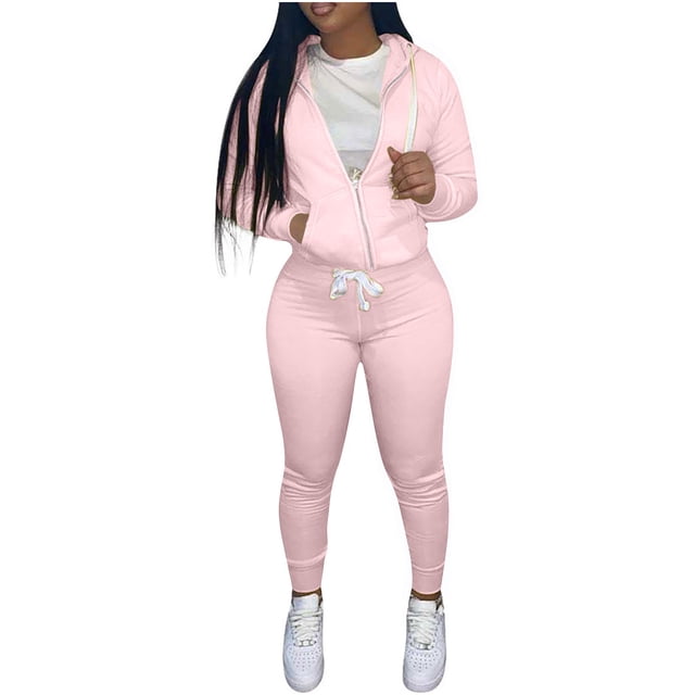cfhntfmh Womens Two Pieces Tracksuit Outfits Casual Long Sleeve Zipper Hooded Sweatsuit Slim Drawstring Pants Set with Pockets