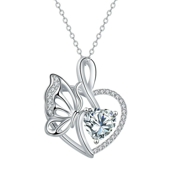 Rynsito Butterfly Necklace for Women, Sterling Silver Butterfly Pendant with Birthstone Jewelry Gifts for Women Mother Wife Nana