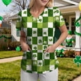 thumbnail image 4 of felwors St Patricks Day Scrub Tops for Women Short Sleeve V Neck Scrubs Lucky Shamrock Print Plus Size Medical Uniform Shirts (Light Green, XXL), 4 of 7