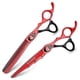 thumbnail image 1 of Juego de tijeras de peluquería profesionales de 7 pulgadas, acero 440C, tijeras de corte y entresacado, color negro y rojo., 1 of 5
