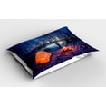 thumbnail image 2 of Ambesonne Forest Pillow Sham, Night Camping Adventure, 26" X 20", Blue Orange, 2 of 2