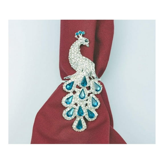 Peacock Napkin Rings for Christmas, Holidays, Dinners, Parties - Set of 4 Napkin Holders