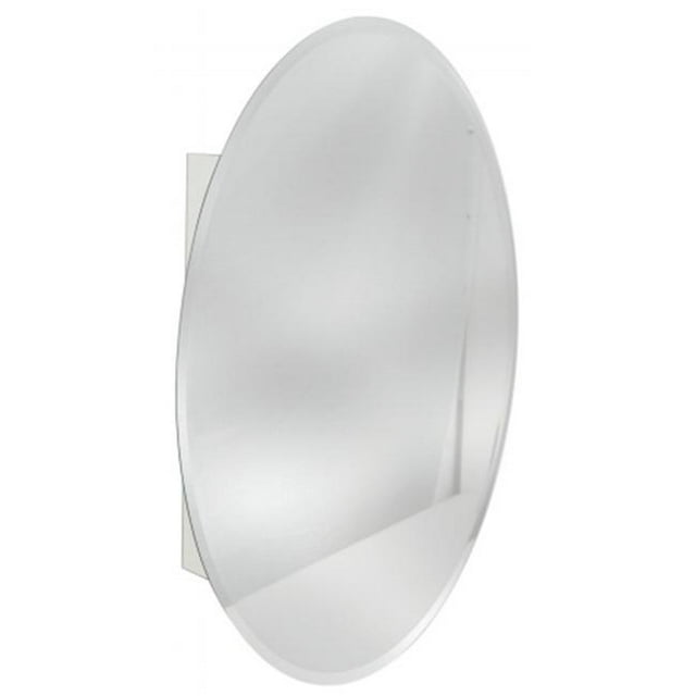 Zenith Products Armoire à Pharmacie Ovale 21 Po X 32 Po MMV1032 Présentant un design de Porte-Balançoire Ovale Sans Cadre avec une Charnière piano Pleine Longueur. l'Armoire à Montage en surface Comprend Deux Tablettes en Verre Ajustables et des Côtés Miroir pour une Polyvalence Accrue. Fabriquée avec un Corps en Acier durable, Elle Mesure 21 Po par 32 Po et Convient au Rangement Contemporain de Salle de Bain.