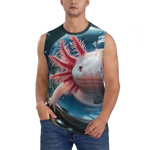 Fotbe Bubbles Axolotl Fantasy Men's Camiseta sin Mangas Estampada para Hombres, Playera Casual para Gimnasio, Entrenamiento, Playa-Large