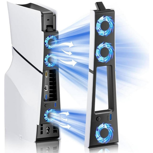 PS5 Slim Cooling Fan,Quiet Cooling System for PS5 Slim Digital/Discs Edition with 3 Fans/USB 3.0 Port,PS5 Slim Cooler Accessories with LED Light,Not for PS5 2020 and PS5 Pro