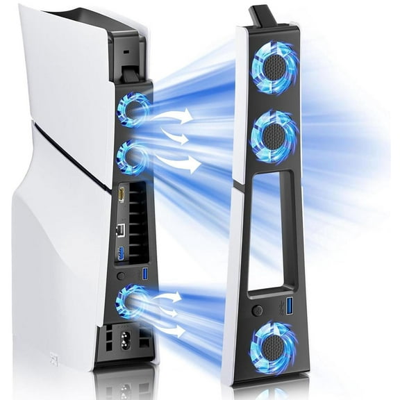 PS5 Slim Cooling Fan,Quiet Cooling System for PS5 Slim Digital/Discs Edition with 3 Fans/USB 3.0 Port,PS5 Slim Cooler Accessories with LED Light,Not for PS5 2020 and PS5 Pro