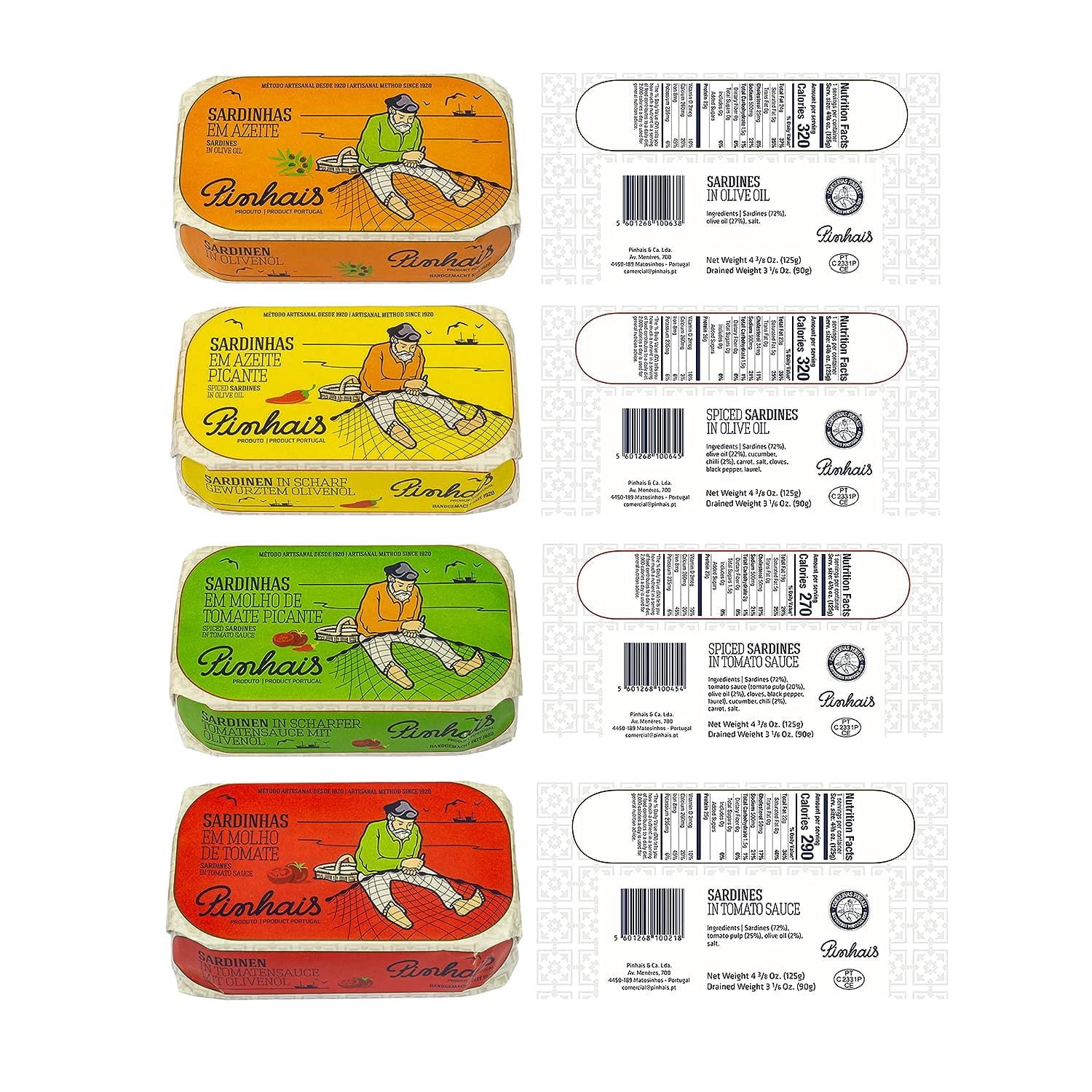 Pinhais Sardines from Portugal (Variety Pack of 8)