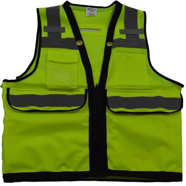 Petra Roc ANSI-ISEA Class 2 Deluxe 8-Pocket High Visibility Heavy Duty Surveyors Safety Vest, Small