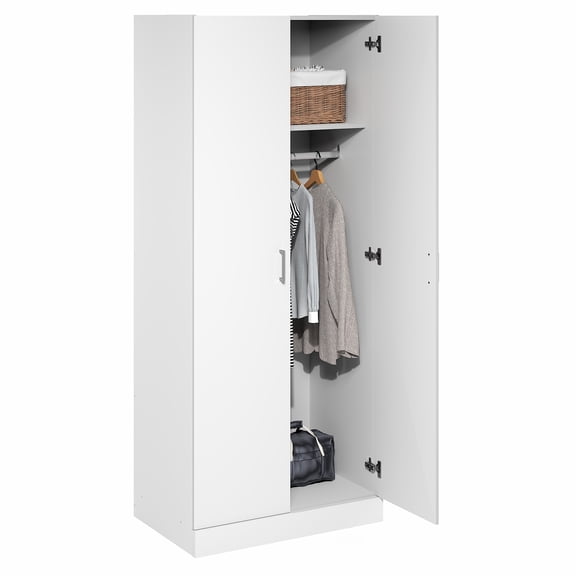 Furinno Robin Wardrobe Cabinet with Hanging Rod, Closet Organizers and Storage, for Wardrobe, Bedroom, Living Room, Entryway, Plain White