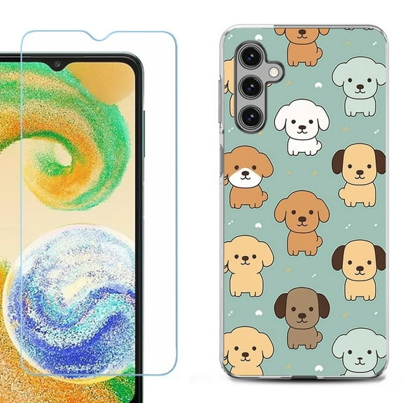 Shockproof Fashion Phone Case for Samsung Galaxy A14 5G, with Tempered Glass Screen Protector, by OneToughShield ® - Puppies