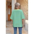 thumbnail image 3 of Women'S Striped Color Clash Loose Short Sleeve Top Green and Blue  XXL, 3 of 4