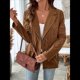 thumbnail image 4 of Chaqueta Blazer Informal de para Mujer, Elegante Chaqueta de Traje de un Solo Pecho con Solapa con Muescas, Blusas Café Marrón S, 4 of 10