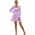 thumbnail image 6 of BORKE Women's Square Neck Tie Back Elastic Waist Long Sleeve Ruffle Hem Mini Dress, 6 of 14
