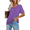thumbnail image 2 of XuJwPNcy Summer Tops for Women V Neck Short Sleeve Solid Color Tshirts Casual Baggy Comfy Basic Shirts, 2 of 6