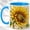 Blue, variant on Sunflower Bee Coffee Mug, Garden Flower Mug, Ceramic 11 oz