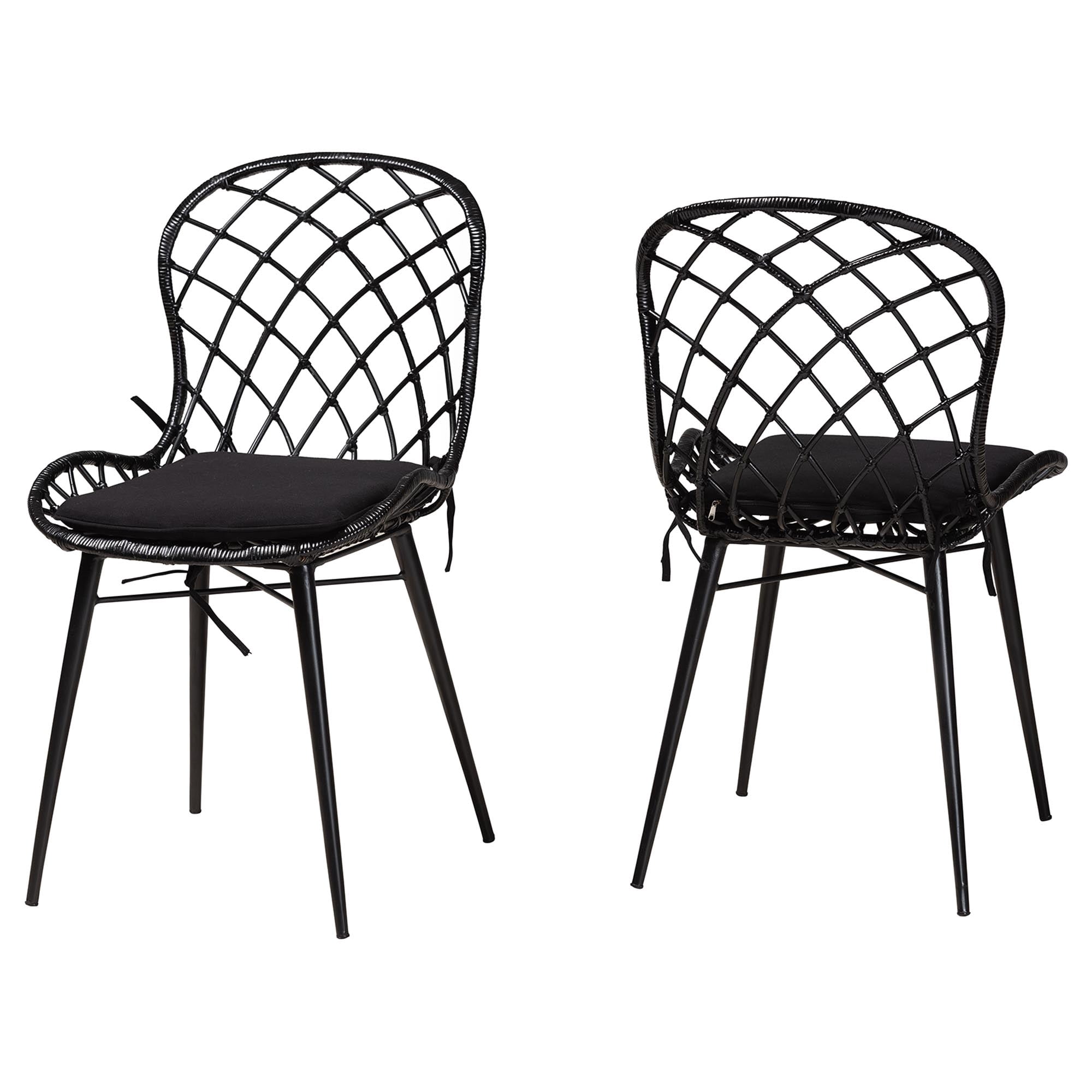 bali & pari Sabelle Rattan BOHO Dining Chairs, Set of 2, Black