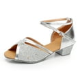 thumbnail image 3 of HAOTAGS Children's Latin Tango Dance Shoes, Lightweight Practice Performance Dance Practice Shoes Silver 34, 3 of 8