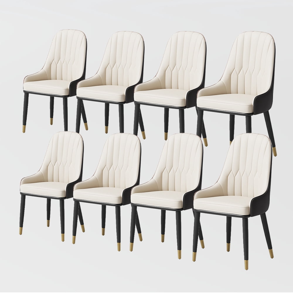 POVISON Modern Dining Chair With PU Leather (Set of 8), Black&Beige Chair, Metal Legs