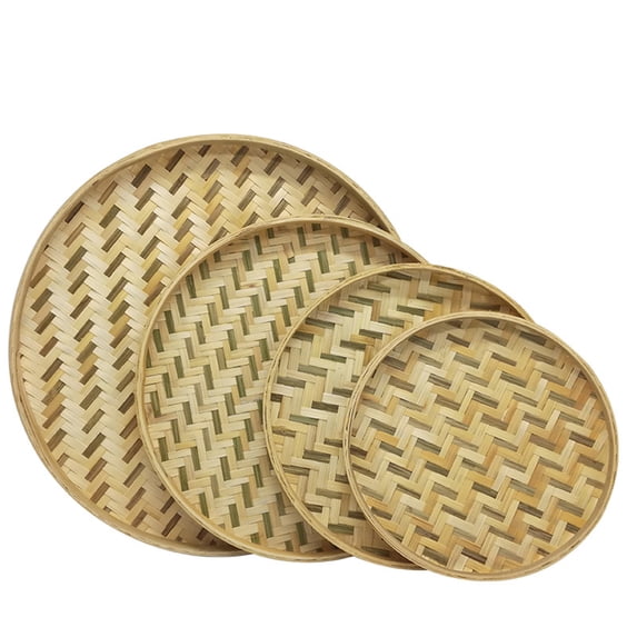 Visland Handmade Natural Bamboo Woven Basket,Bread Baskets for Serving, Fruit Baskets , Kitchen Organizer,Multi-purpose Storage Round Bamboo Wicker Basket