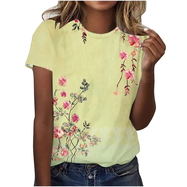 Tops de Ajuste Suelto para las Mujeres Sudadera de Manga Corta, Camiseta Casual Impresa para el Uso Diario de Primavera Y Otoño