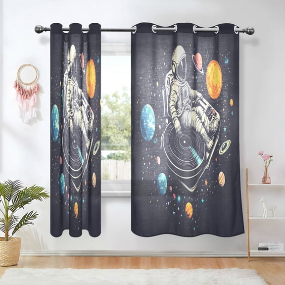 Yayeee Window Curtains Light Filtering 63"x42" Grommet Panel Pair Home Living Room Decor, Black Record