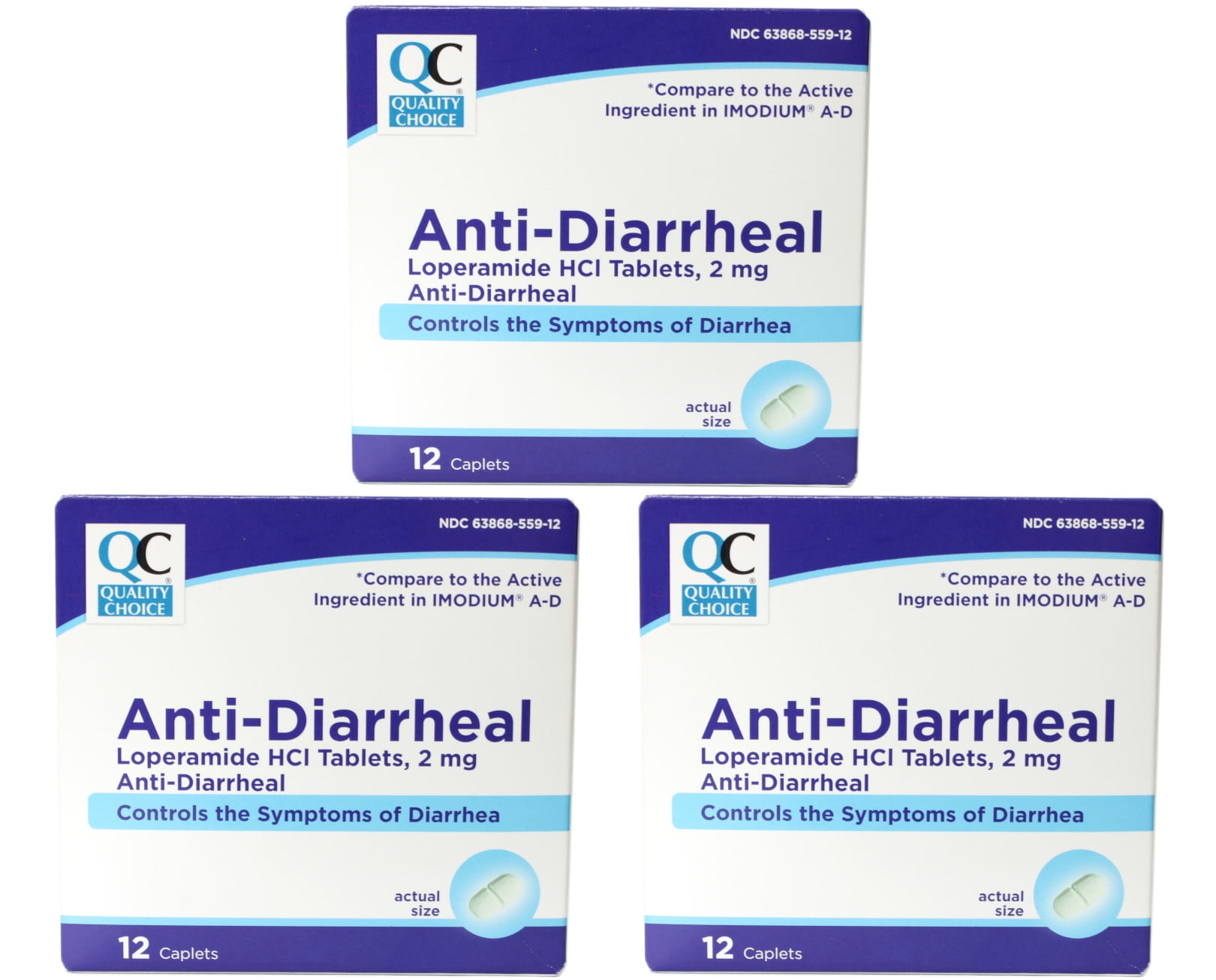 Quality Choice Anti-Diarrheal Loperamide Tablets, 12 Caplets (3 Pack)