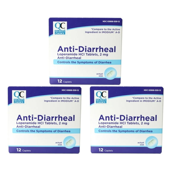 Quality Choice Anti-Diarrheal Loperamide Tablets, 12 Caplets (3 Pack)