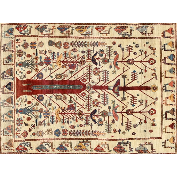 Ahgly Company Machine Washable Indoor Rectangle Contemporary Brown Gold Area Rugs, 8' x 12'