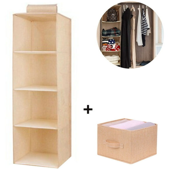 4 Shelf Hanging Closet Organizer with 1 Underwear/Socks Space Saving Drawer Divider Foldable Cloth Storage Bag