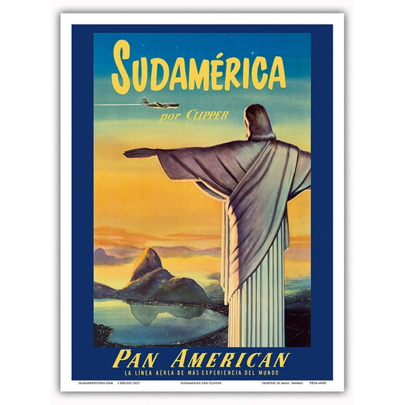 South America by Clipper - Christ the Redeemer - Rio De Janeiro Brazil - Vintage Airline Travel Poster Unknown - Master Art Print (Unframed) 9in x 12in
