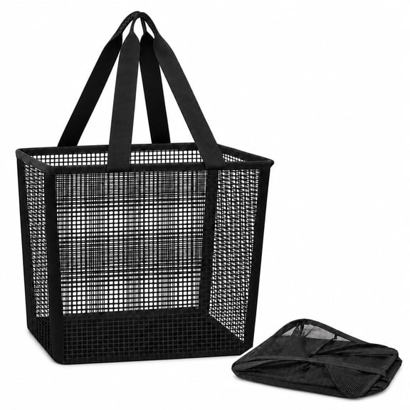 HBK Collapsible Mesh Pop up Laundry Hamper with Handles, 13"L x 17"W x 17"H, Black