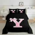 thumbnail image 2 of Manfei Monogrammed Girl King Size Comforter Sets, Personalized Initial Y Bedding Comforter Set, Princess Bow Knot Bedding Set, Black Pink Bedroom Decor, Reversible 3 Pieces, 2 of 8