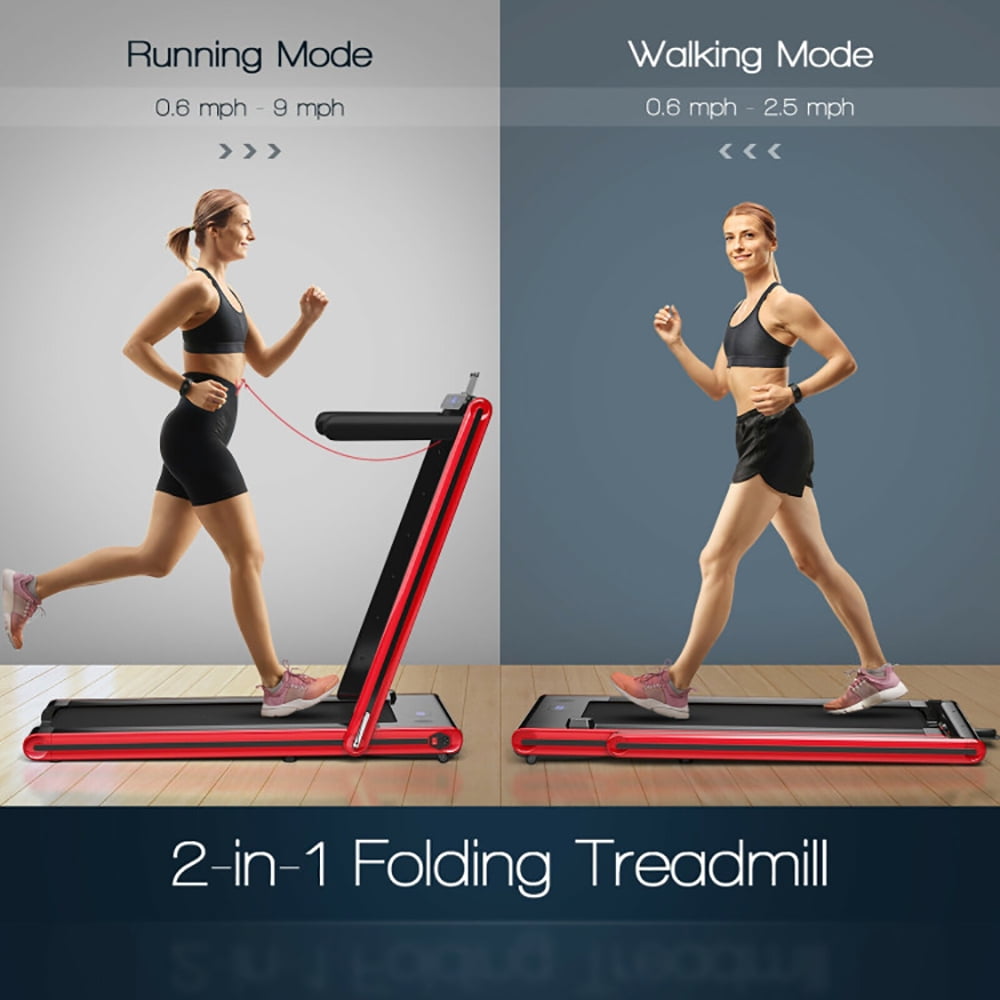 Yardi Yard 2-in-1 Folding Treadmill with Dual LED Display-Red, Treadmill for Walking & Running
