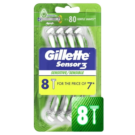 Gillette Sensor3 Sensitive Mens Disposable Razors, 8 Ct