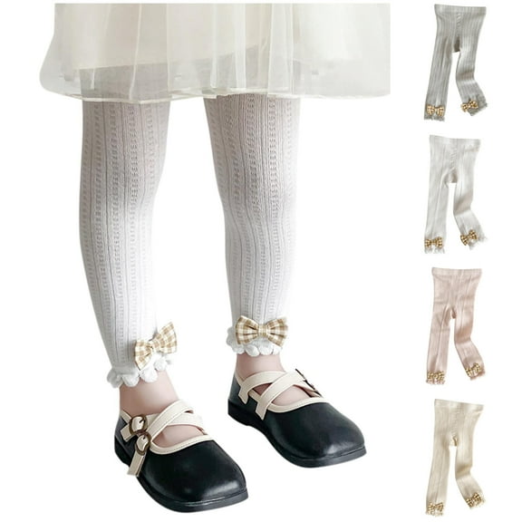 HAOTAGS Little Girls Cropped Pants, Elastic Waist Underwear Breathable Tights Summer Leggings White 2 T