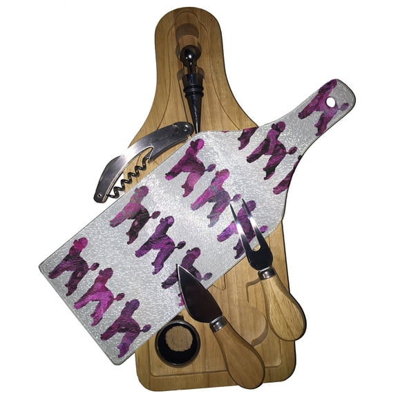 KuzmarK Wine & Cheese Glass Cutting Board Wood Box Gift Set - Poodle Dog Painting
