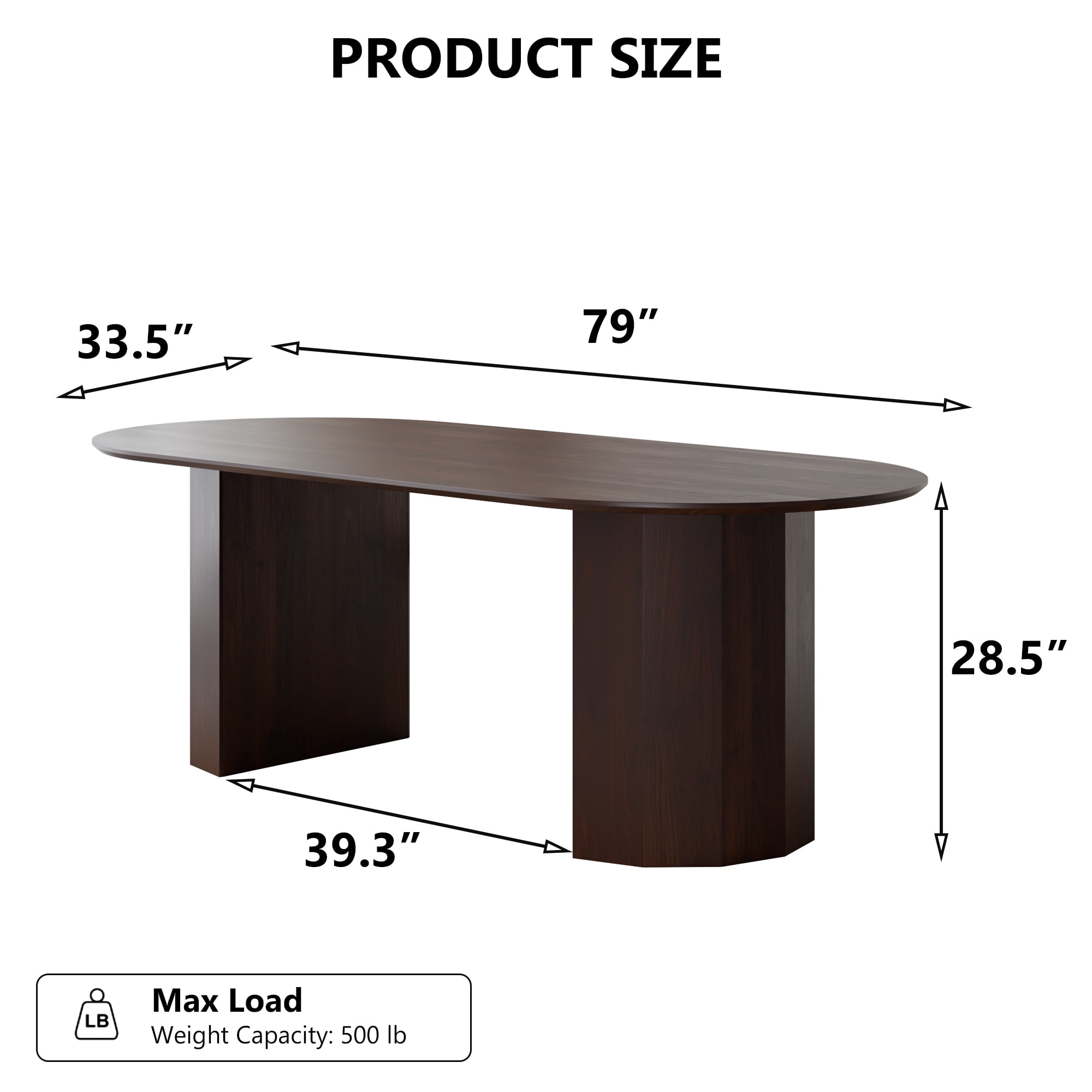 MAYEERTY Modern 79*33.5*30" Oval Walnut Dining Table with Beveled Edge Top & Polygonal Cylinder Split Base
