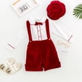 thumbnail image 5 of iiniim Baby Boys Christmas Red Tuxedo Outfit Button Down Shirt with Velvet Suspenders Shorts Bowtie Set, 5 of 7