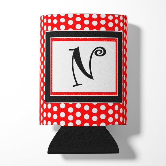 Letter N Initial  - Red Black Polka Dots Can or Bottle Hugger