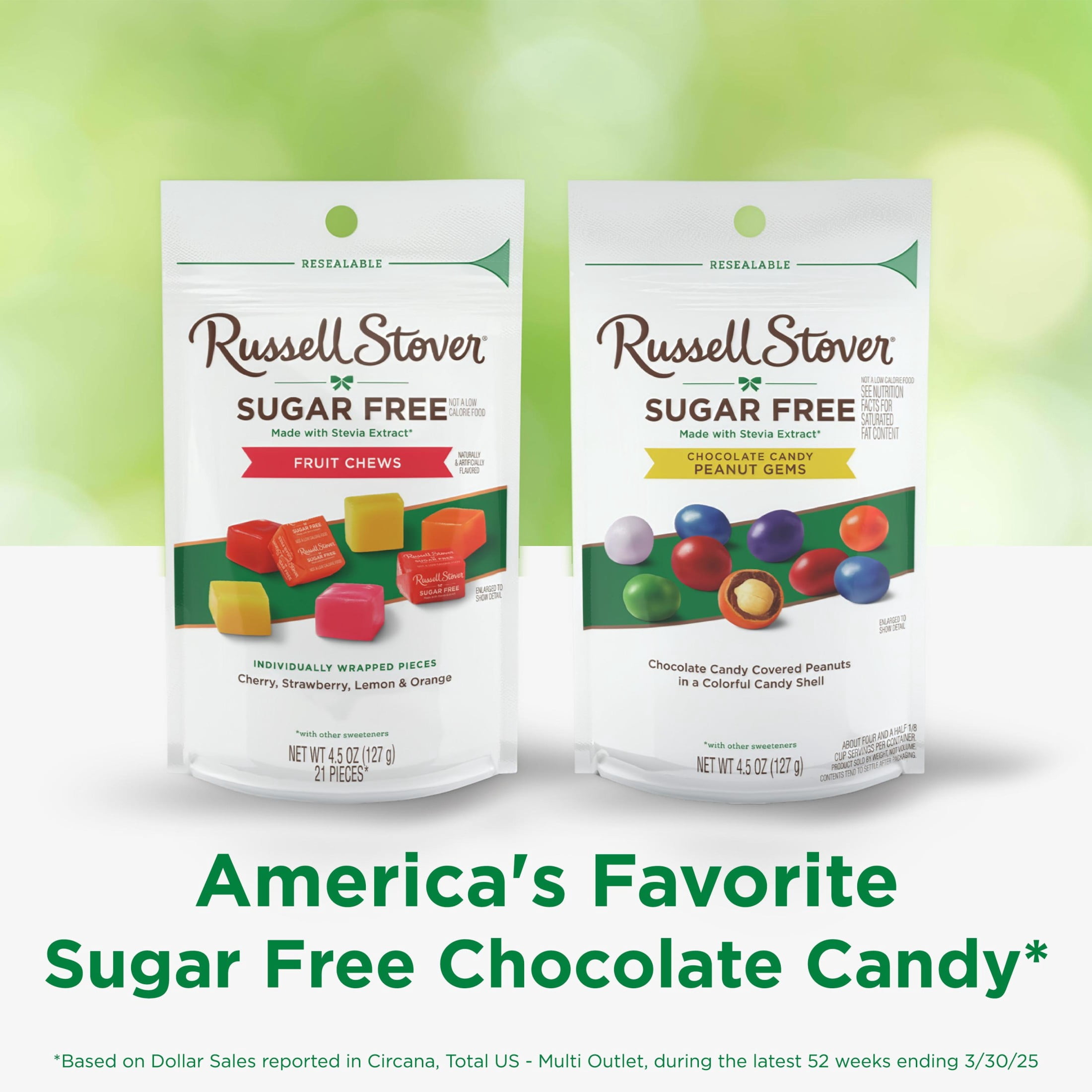 RUSSELL STOVER Sugar Free Fruit Chews Candy, 4.5 oz. bag
