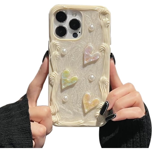 Compatible with iPhone Case,Cute Elegance Glitter Heart Pattern Silicone [ Drop&Full Body Protection] Shockproof Cover Phone Case (White,iPhone 13 Pro)