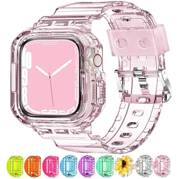 Compatible for Crystal Clear Apple Watch Bands, 49mm 46mm 45mm 44mm 42mm 41mm 40mm 38mm Bumper Case for Men Women Jelly Sport Cover Strap for iWatch Ultra 3 2 Series 11 10 9 8 7 SE 6 5 4 3