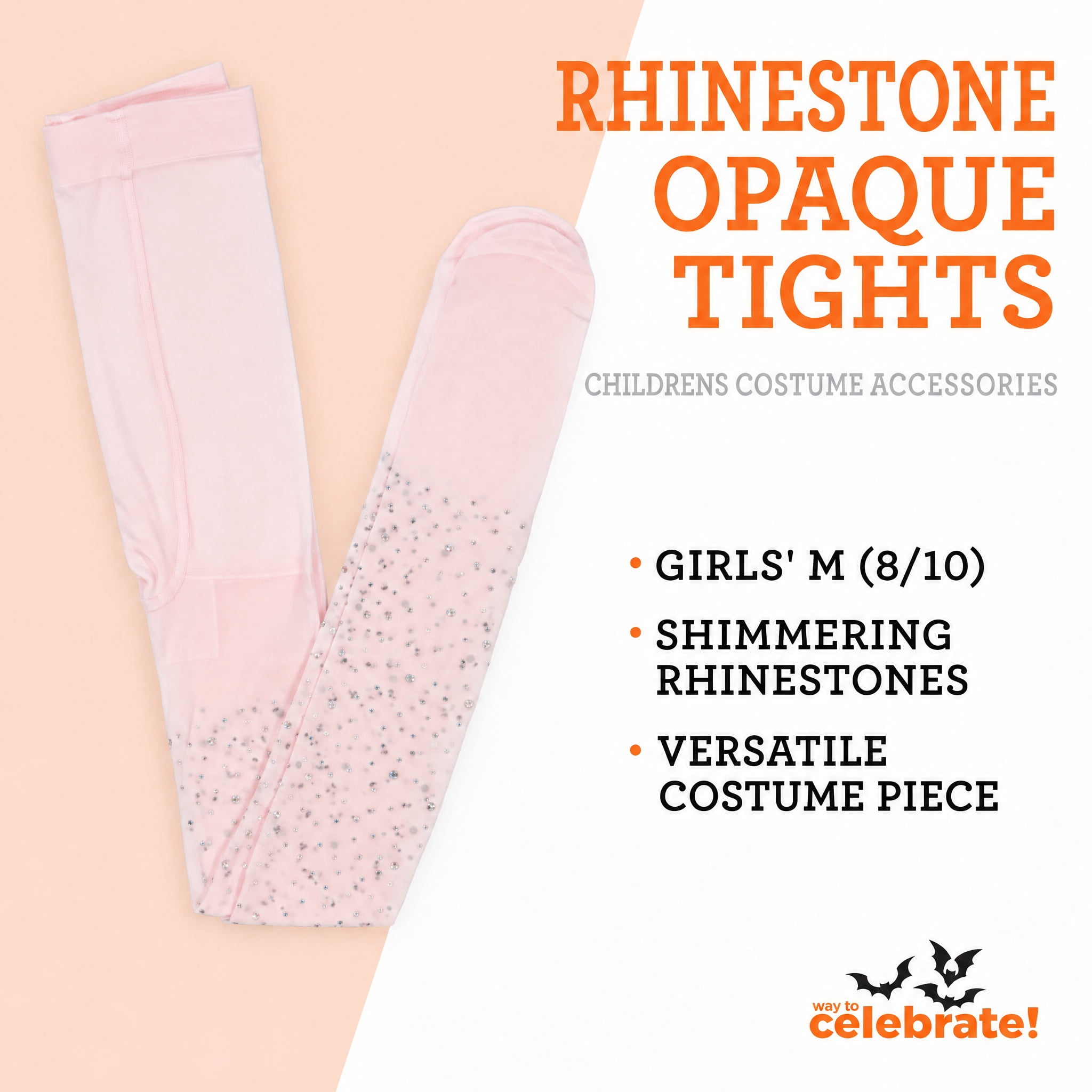 Rhinestone Opaque Tights Costume Accessory for Children, Pink, M (8/10), Halloween by Way To Celebrate