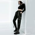 thumbnail image 6 of Black Cargo Pants for Women Techwear Women Loose Street Rock Style Casual Black Pants with Chain Goth Pants, 6 of 11
