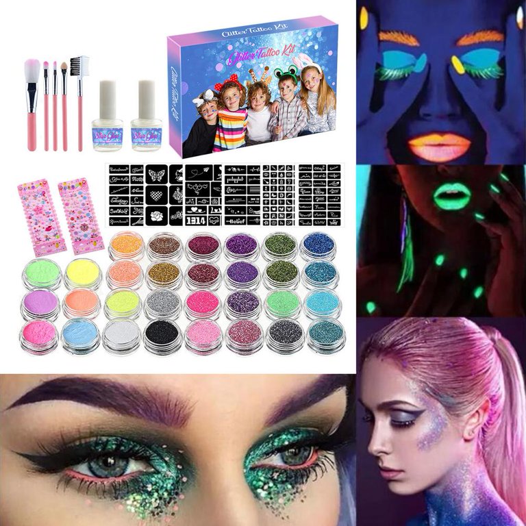 Glitter Tattoo Set Temporary Make Up Body Face Paint Glitter Set