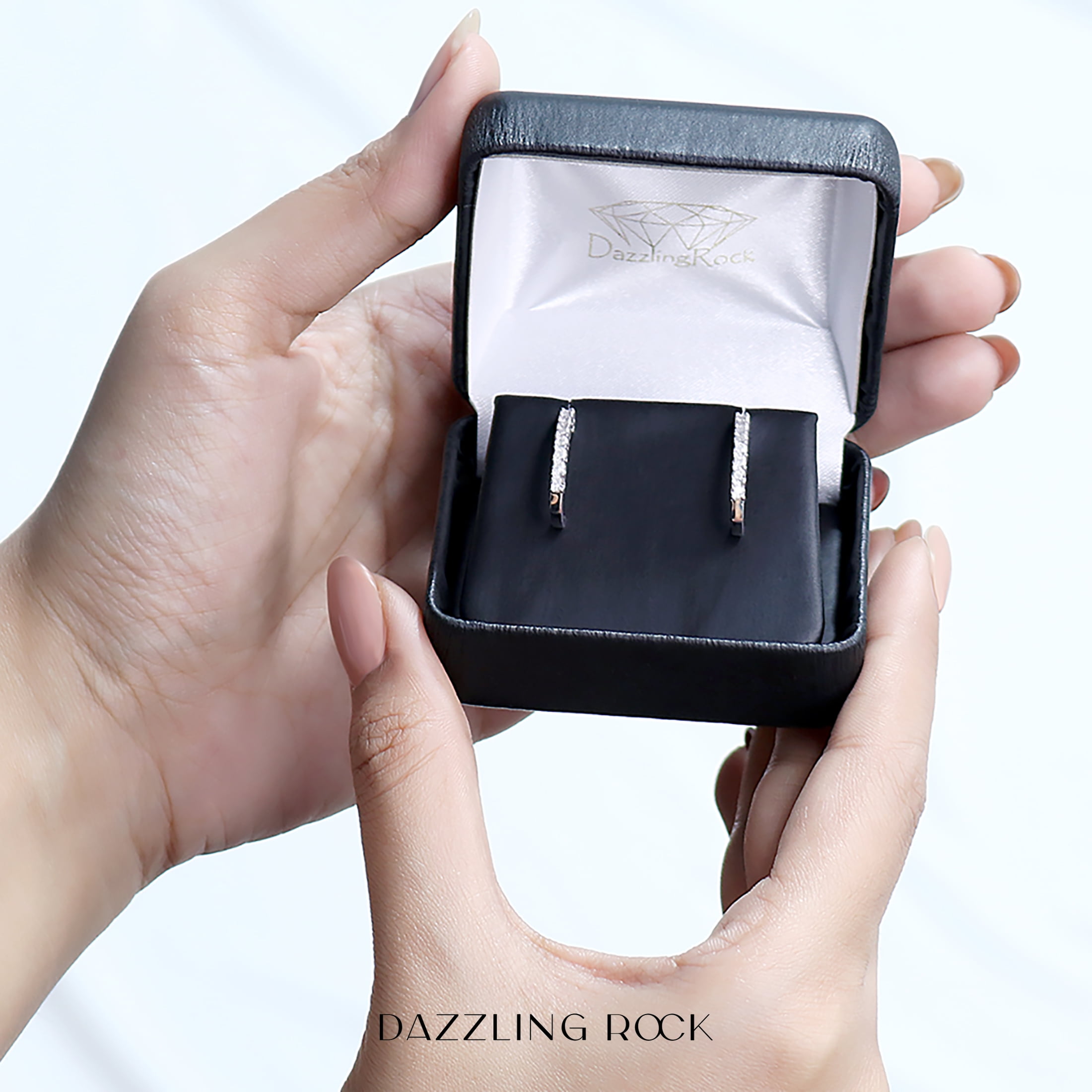 Dazzlingrock Collection 0.15 CT Round Diamond J Shaped Hoop Earrings for Her, 10K White Gold