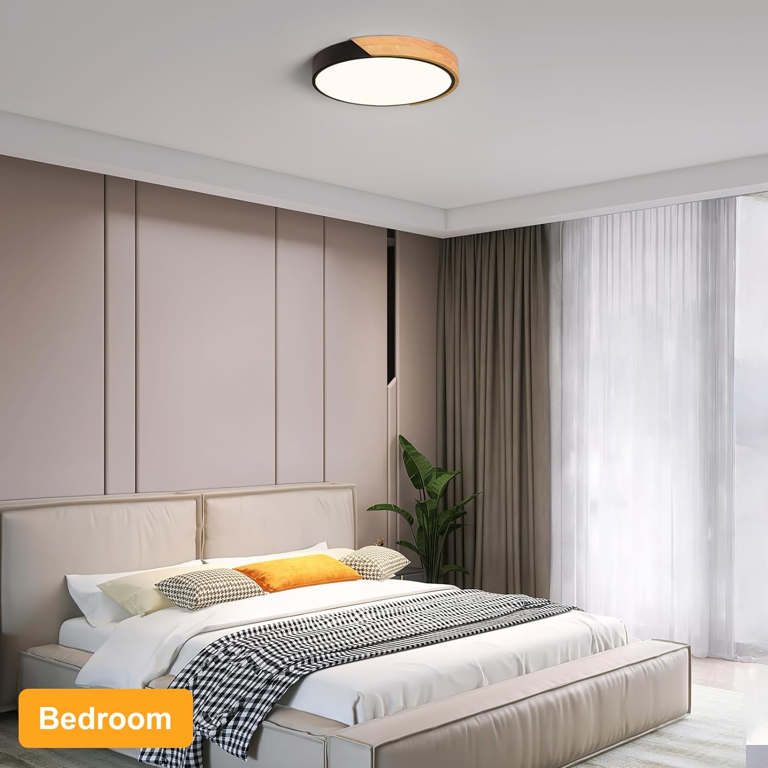 Leyeet Modern LED Ceiling Light, Minimalist Wood Flush Mount Ceiling Light Fixture, 6000K Circle Lighting Lamp with Acrylic Lampshade for Bedroom Laundry Room Hallway Foyer