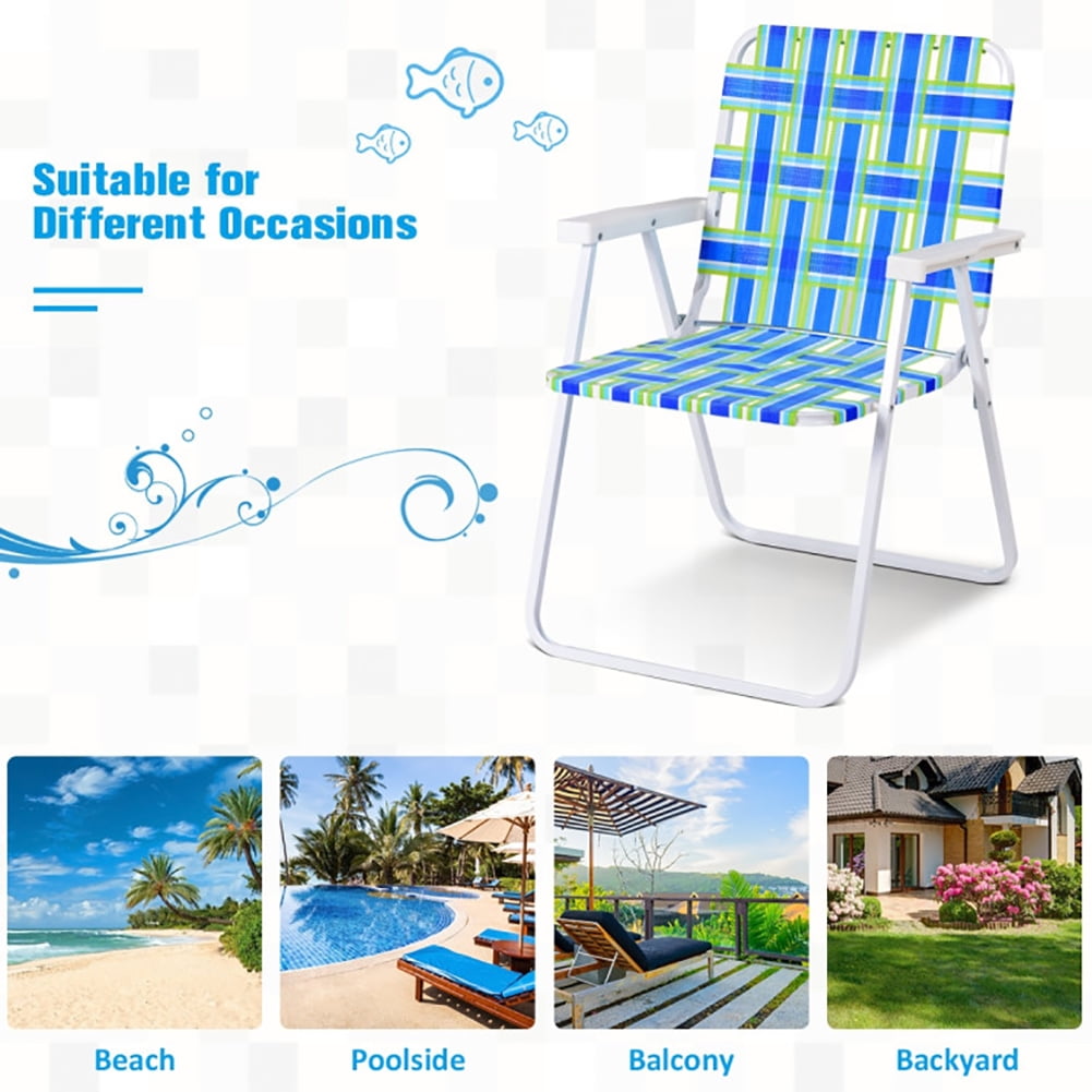 Aimee Lii 6 pcs Folding Beach Chair Camping Lawn Webbing Chair, Patio Dining Chairs, Blue