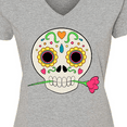 thumbnail image 4 of Inktastic Día de los Muertos Skull with Flower Women's V-Neck T-Shirt, 4 of 5